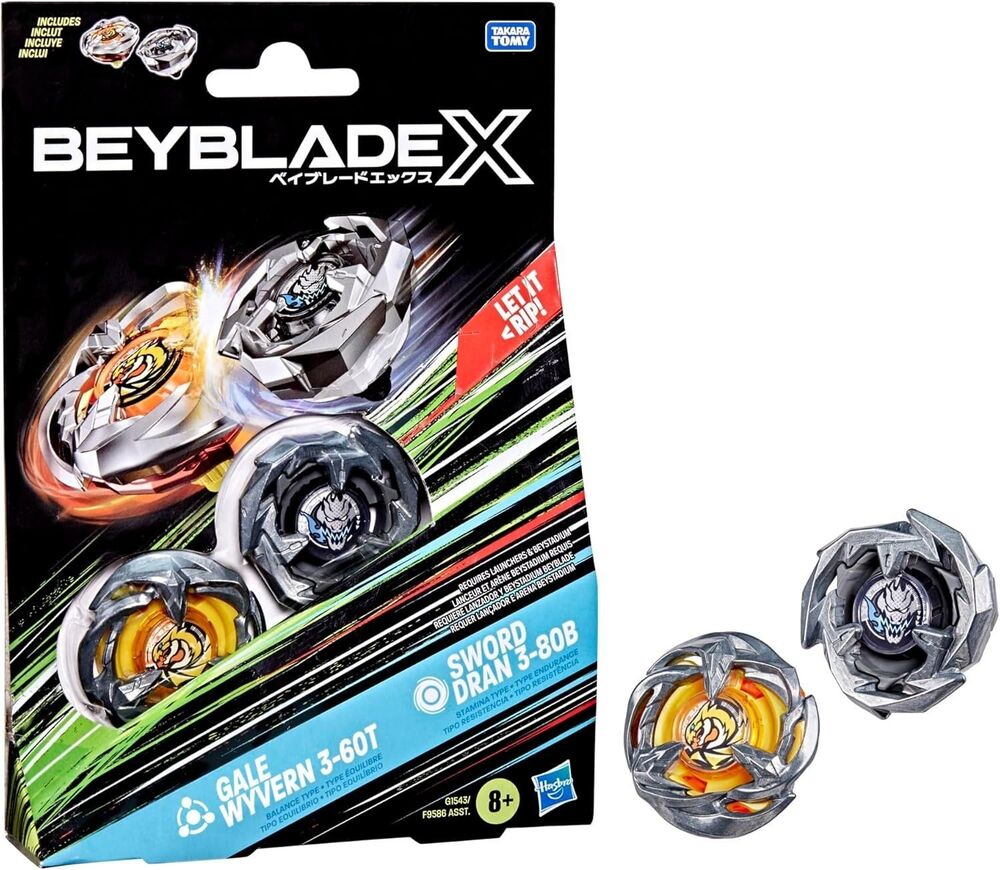 Beyblade X Gale Wyvern 3-60T & Sword Dran 3-80B Dual Pack Set - 2 Right-Spinning